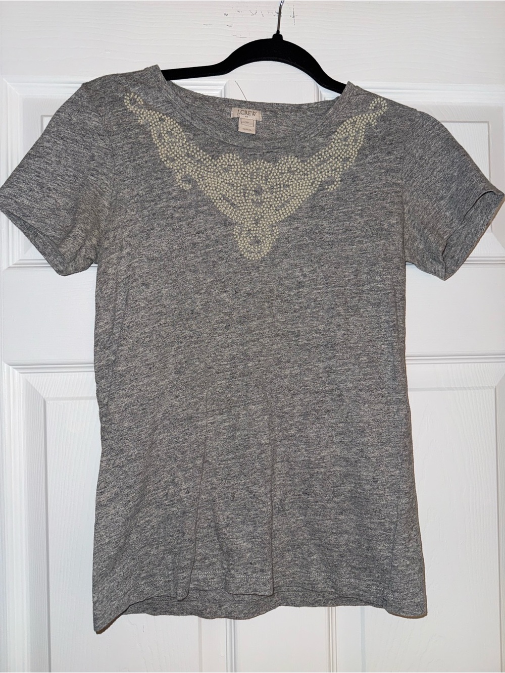 J. Crew 100% Cotton Gray Tee with Cream Beaded Yoke
